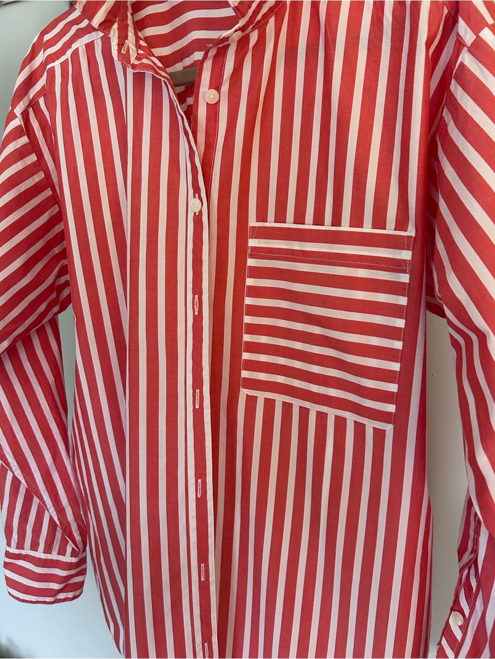 LOFT Coral & White Striped Poplin Everyday Button-Up Shirt